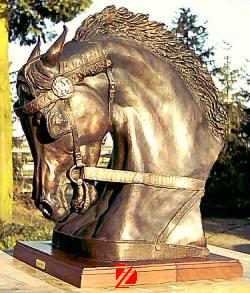 Bronze horse head sculpture